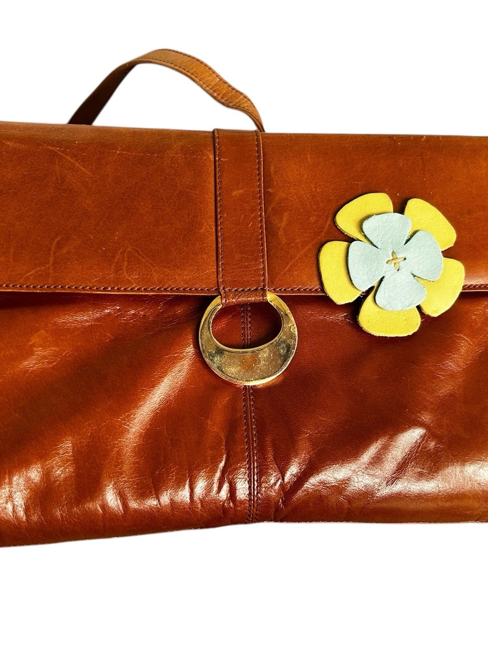 Vintage Charles Jordan Paris Leather Clutch with Floral Accent